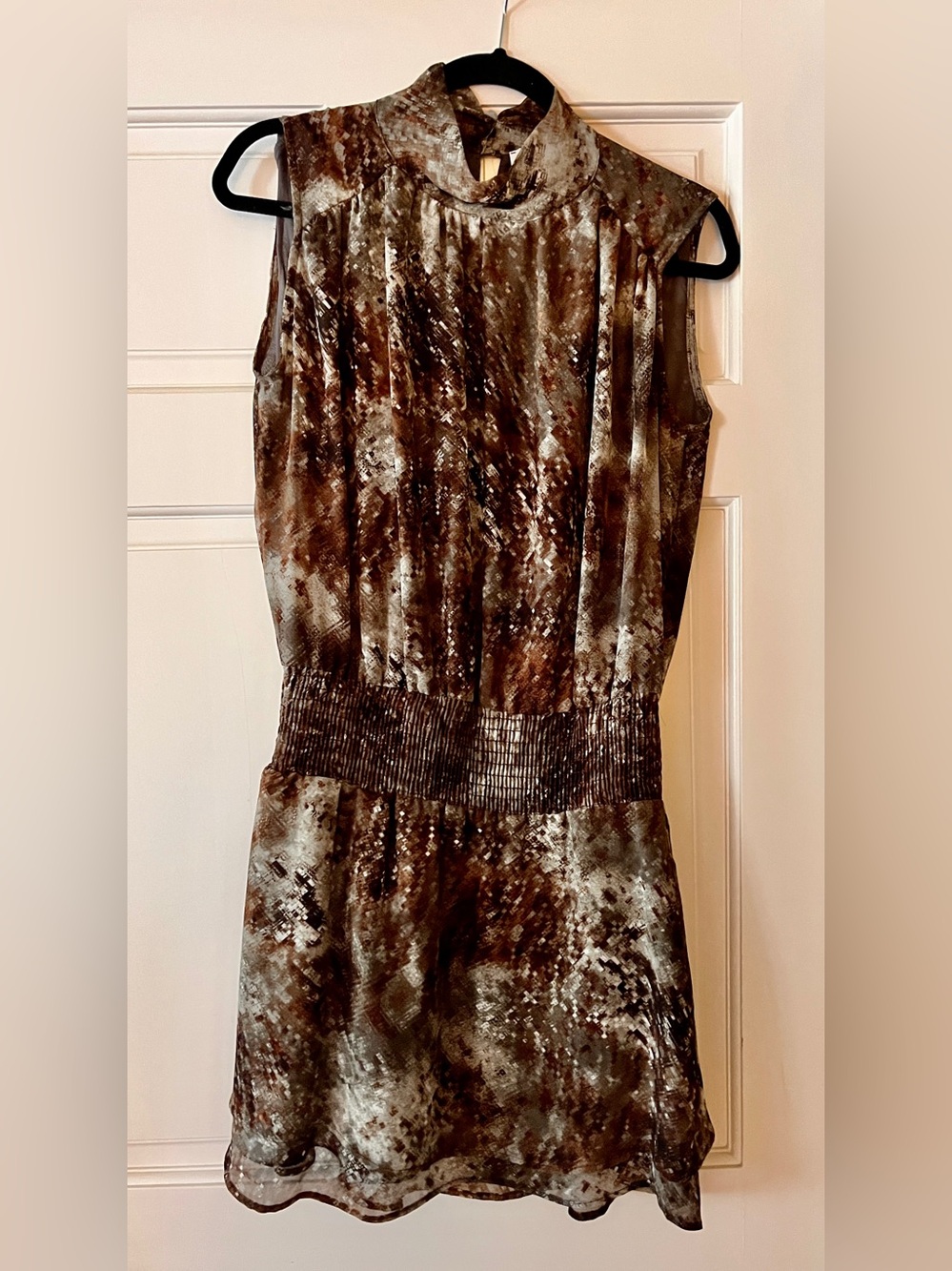 Veronica M Mateo Smocked Brown Snakeskin Dress 
Size Small NWT
